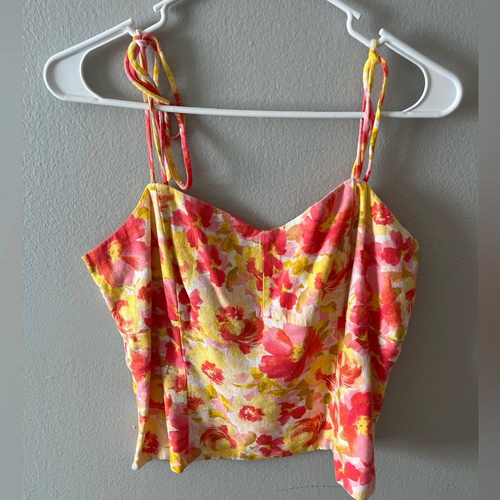 Old Navy Pink & Yellow Floral Tank Top